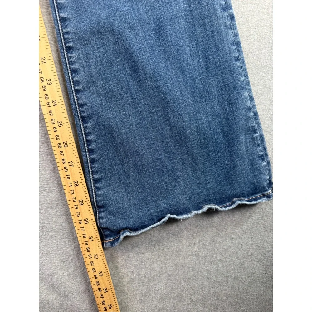 American Eagle Super High Rise Flare Jeans 12 Long Next Level Stretch Blue Patch